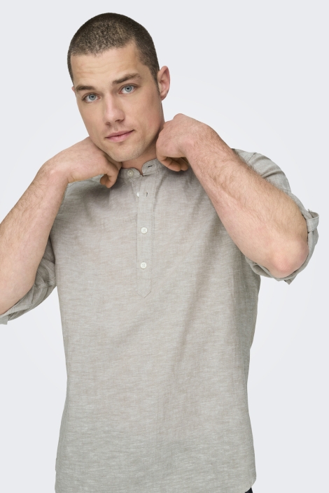 Only & Sons onscaiden ls halfplackt linen shirt